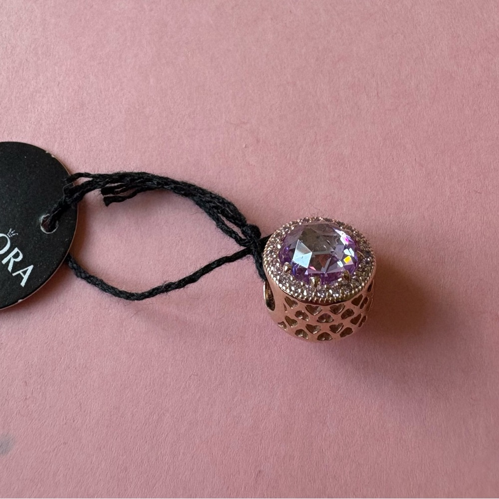 Pandora Radiant Hearts Sparkling Lavender and Rose Gold Charm 781725LCZ